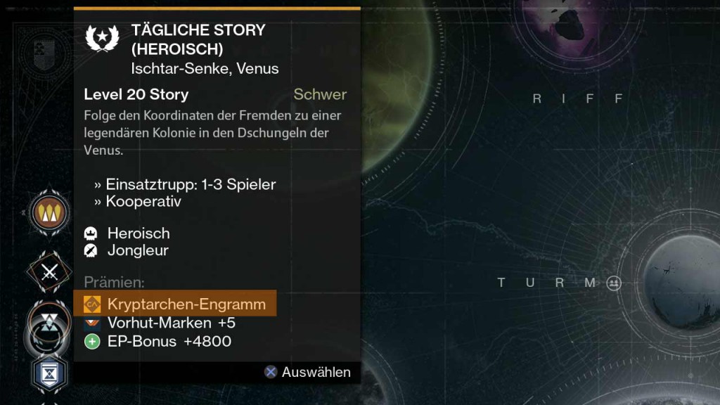 In Tages-Missionen lassen sich nun auch Engramme farmen, Bild: Screenshot Destiny